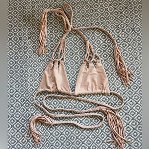 Acacia Swimwear Nude Bikini Top with Fringe Tassels